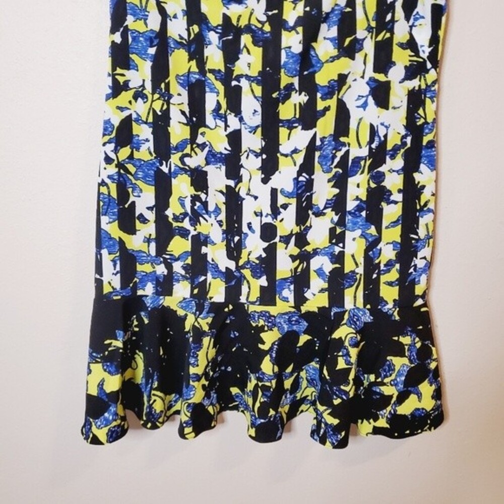 Peter Pilotto Target Yellow Blue white black striped Flower drop waist dress - Picture 3 of 7